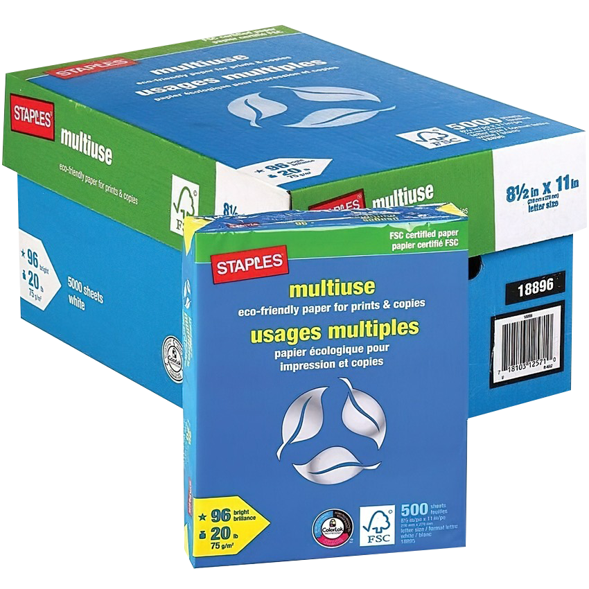 Staples - White - Letter A Size (8.5 in x 11 in) - 75 g/m² - 20 lbs - 5000 sheet(s) plain paper