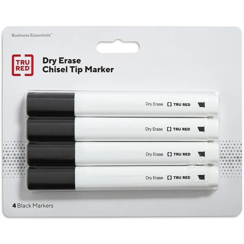  TRUTR56241  TRU RED Dry Erase Markers - Fine Tip - Black - 4 Pack